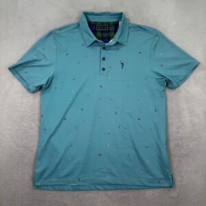 William Murray Golf Polo Shirt Mens Large Teal Golf Print Short Sleeve Button Up